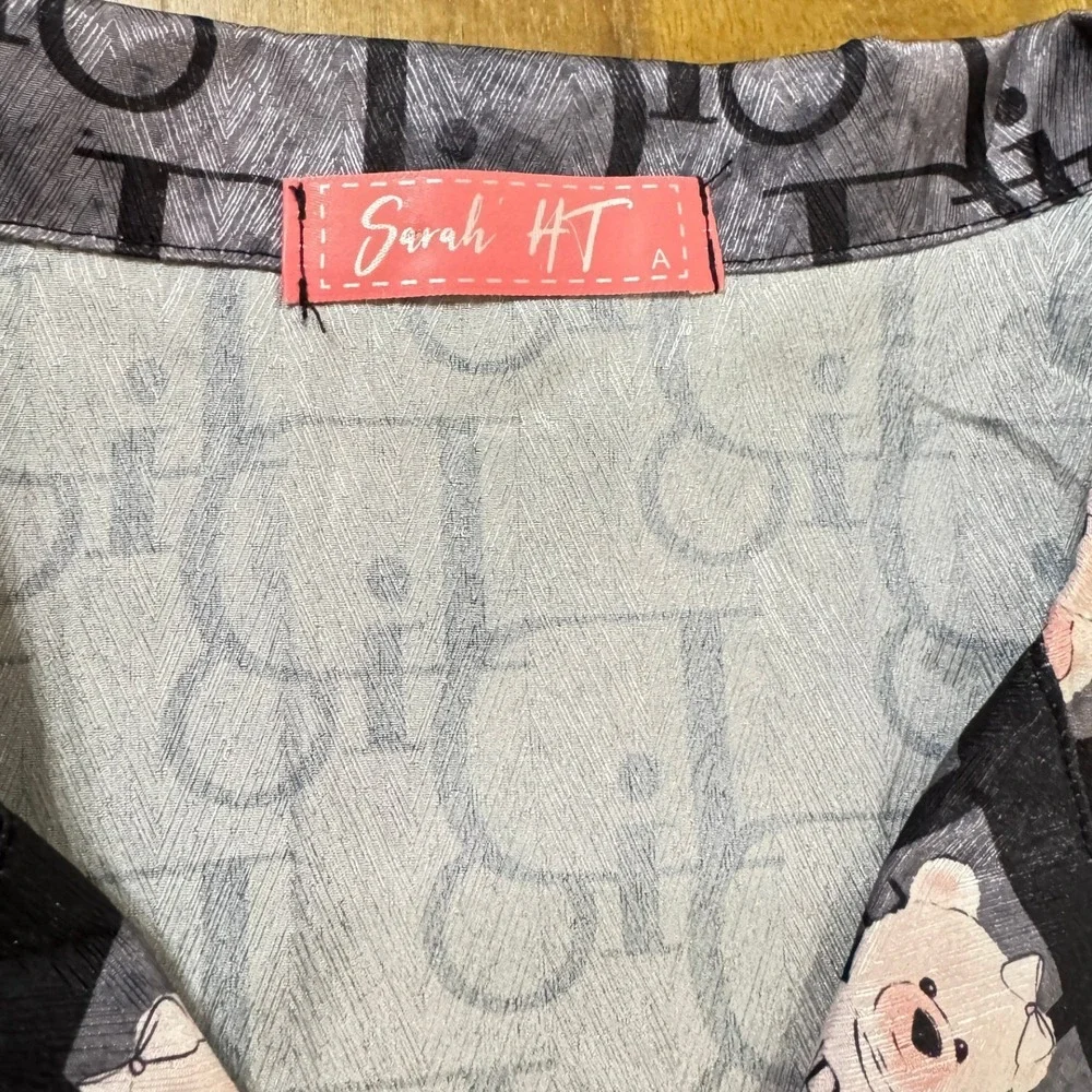 Sarah HT One Size Teddy Bear Pajama Shirt ONLY Button Up Y2K Kawaii Sleepwear